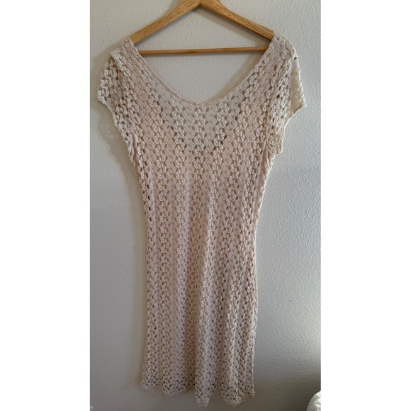 Free People Ivory Crochet Gypsy Boho Scoop Sheath Dress L - Picture 11 of 12